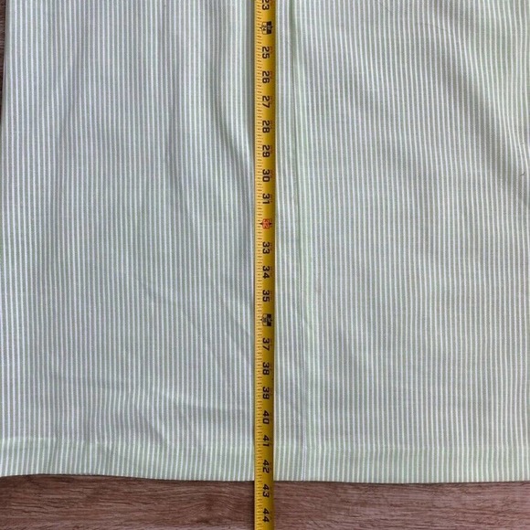 Vintage Seersucker Dress Green White Stripe Belted Sleeveless 18 1/2 - Picture 9 of 12